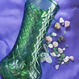 Hoosier diamond cut emerald green tall vase.