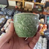 3" China Jingdezhen Celadon Porcelain 120ML Rilievo Peony Flower Jar Cup