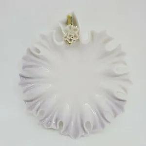 Lenwile Ardalt White Ruffled Porcelain Candy Dish Lavender Carnation Flower 7.5"