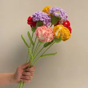 1PC Crochet Carnation Flowers Knitted Woven Artificial Flower Bouquet Decor Gift