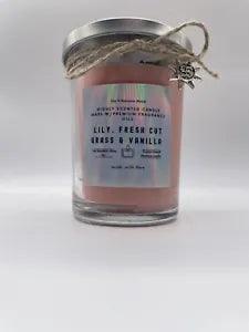 Lily, Fresh Cut Grass & Vanilla 9 Oz Scented Candle Glass Jar With Lid