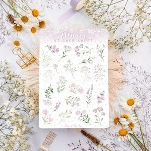 Sticker Sheet Flowers purple, Journal Stickers Wildflowers, Floral Sticker Sheet, Cute Flower Stickers for Planners, Calendar Sticker