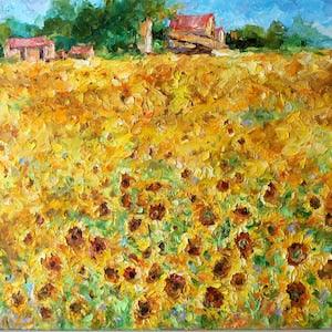 Landscape  Sunflower Field Landscape Painting  Original Oil Painting on Canvas Sunflowers Impressionist, Large Wall Art