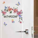 Peony Flower BATHROOM Sign Sticker Wall Door PVC Self-adhesive Decals Art Decor