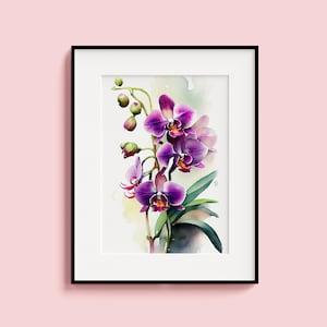 Purple Orchid Watercolor Flower Painting Poster Living Room Wall Art Bedroom Decor Printable Wall Art Gift Flower Lover