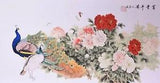 100% ORIENTAL ASIAN ART CHINESE WATERCOLOR PAINTING-Peacock bird&Peony flowers