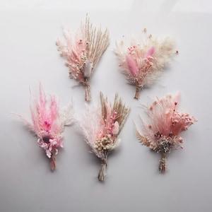 Mini Dried Flower Bouquet, Pink All Natural, Bohemian Dried Flower Bouquet Boutonniere