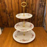 Royal Albert Moss Rose 3 Tier Cake Plate, Pink Rose Bouquet Cake Stand