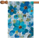 Toland Oil Painted Blue Poppies and Lilies 28x40 Spring Flower House Flag