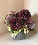 Artificial Silk Purple Hydrangea Peony Bouquet Flowers In Cement Grey Vase New