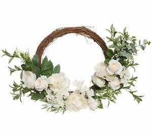 Casa Zeta-Jones 24" Illuminated Spring Floral Wreath in Cream