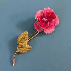 Vintage 4.5 " Enamel Gold Pink Carnation Flower Pin/Brooch Designer Quality