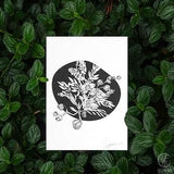 Black and White Orchid Watercolor Floral Bouquet Wall Art
