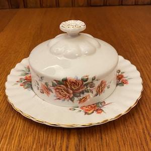 Royal Albert Centennial Rose Covered Butter Dish, Round Butter Dish with Plate
