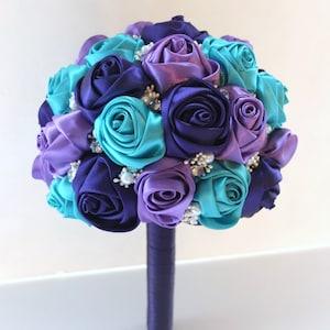Fabric Bouquet, Satin Rose Bouquet, Peacock Bouquet, Satin Rose Bouquet, Shabby Chic Bouquet, Wedding Bouquet, Wedding Accessories,