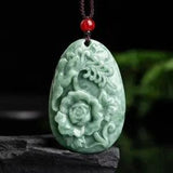 New 100% Natural Grade A Jade Jadeite Lucky Peony Flower Pendant Women Gift