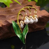 New Lily-of-the-Valley Brooch with Dangling Faux Pearls (1.75??? w x 2??? t) (V2)