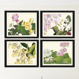 Begonia Orchid Wall Art Print Set of 4 Beautiful Horizontal Orientation White Pink Botanical Dining Room Bedroom Home Decor to Frame ZUFU