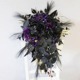 Purple black gold bouquet, Gothic wedding bouquet, Halloween wedding bouquet