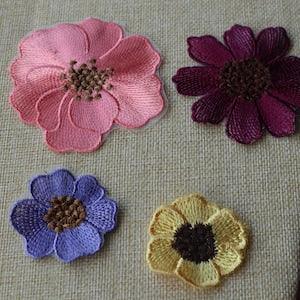 Set of  4pcs    40pcs Yellow  pink burgundy purple  embroidered sunflower sun  flower applique patch  diy sewing  summer hat  5cm  8cm