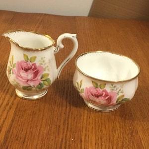 Royal Albert American Beauty Mini Creamer and Open Sugar Bowl Cream and Sugar Bowl