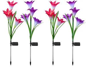 4 Pack Outdoor Solar Lily Flower Garden Decoration Red and Purple Color