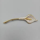 Calla Lily Brooch Pave Rhinestones Gold Tone Art Deco Nouveau Revival VTG Estate