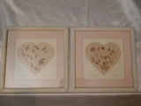 Pair Vintage Pressed Wildflower Hearts on Handmade Paper
