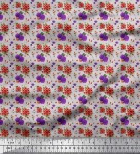 Soimoi Gray Cotton Poplin Fabric Ranunculus & Chrysanthemum Floral-SPB