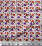 Soimoi Gray Cotton Poplin Fabric Ranunculus & Chrysanthemum Floral-SPB