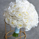 12" Fake Ivory Roses Bridal Bouquet, Cream White Wedding Bouquets, Off White Roses Artificial Flowers Bouquets, Real Touch Roses