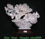 15.7 " China Natural Pink Xiu Jade Carve Peony Bird Magpie Flower basket Statue