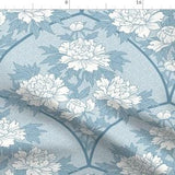 Art Deco Floral Fabric - Blue Peony by emikundesigns - Peony Bouquet Scallop Fan Large Scale Light Blue Fabric by the Yard by Spoonflower