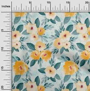 oneOone Cotton Poplin Fabric Watercolor Leaves & Peony Floral_Printed-WQi