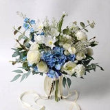 White and blue bride bouquet, hydrangea and roses bridal bouquet, bride bouquet, bridesmaids bouquet