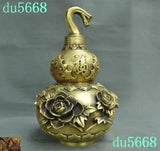 China Bronze Brass wealth animal bat peony flower gourd Zun Bottle Pot Vase Jar