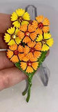 Flower Bouquet Carnations Orange Shade Ornate 50s Vintage Gold Pin Brooch D-8496