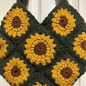Green Sunflower Crochet Tote Bag