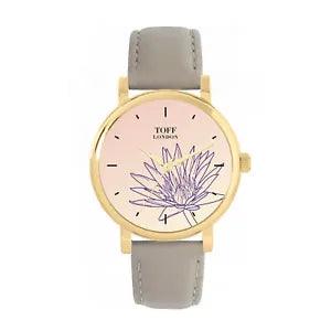 Toff London TLWS-89293 Ladies Purple Water Lilies Flower Watch