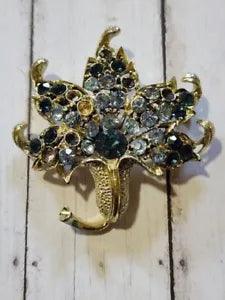 Vintage Rhinestone Blue Lily Flower Pin Brooch Missing Stones Unsigned Parts