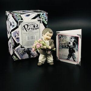 Vintage - Kim Anderson's "Pretty As A Picture" by Enesco - Boy with Rose Bouquet - Porcelain Bisque Figurine #175323