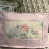 Shabby Chic Pink rose bouquet on soft yellow framed with Tommy Hilfiger stripe fabric and lace Hand made Custom  Pillow