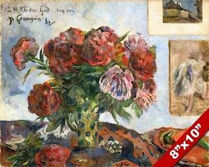 PEONIES IN VASE FLOWER STILL LIFE PAUL GAUGUIN PAINTING ART REAL CANVAS PRINT