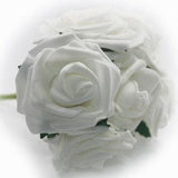 White 8CM FOAM ROSES Bunch of 6 Colourfast Artificial Wedding Bouquet Flowers WHITE