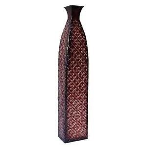 Red Metal Embossed Tall Floor Vase For Dried Artificial Flower Home Office Decor