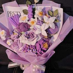 purple rose bouquet,hand-knitted wool bouquet,braided tulip,flower bouquet, Christmas creative gift ,Valentine's Day,Mother's Day,Boxing Day