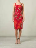 ?? DOLCE & GABBANA Red Carnation Floral Print Square Neck Sheath Dress 6US 42IT