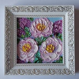 Peonies And Lilac Bouquet Painting Framed Mini Art Peony Flowers Wall Art Peonies Oil Painting Original Small Textured Art, 4x4 Art Framed