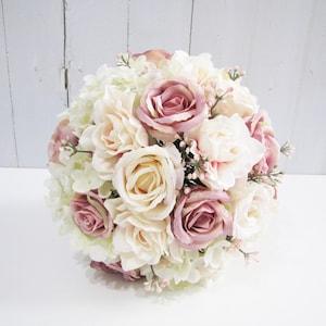 Blush Roses Wedding Bouquet, Blush Color Floral Bouquet, Bridal Bouquet, Bridesmaid Bouquet, White Hydrangeas Bouquet, Wedding Bouquet