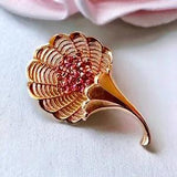 Vintage Gold Tone Pink Rhinestone Flower Brooch Lily MCM Dimensional